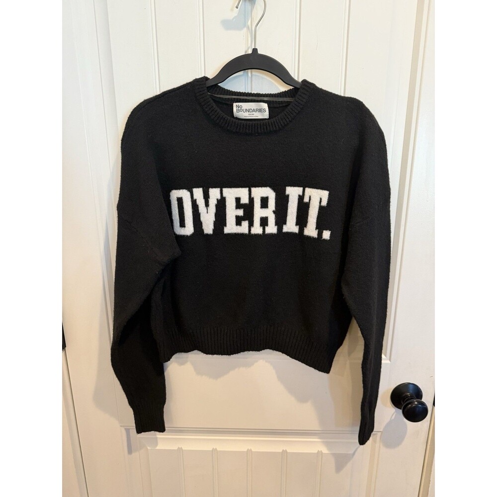 No Boundaries XXS 00 Black OVER IT Graphic Cropped Sweater Pullover
